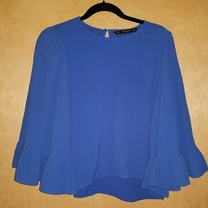 Blue Zara bell sleeve top